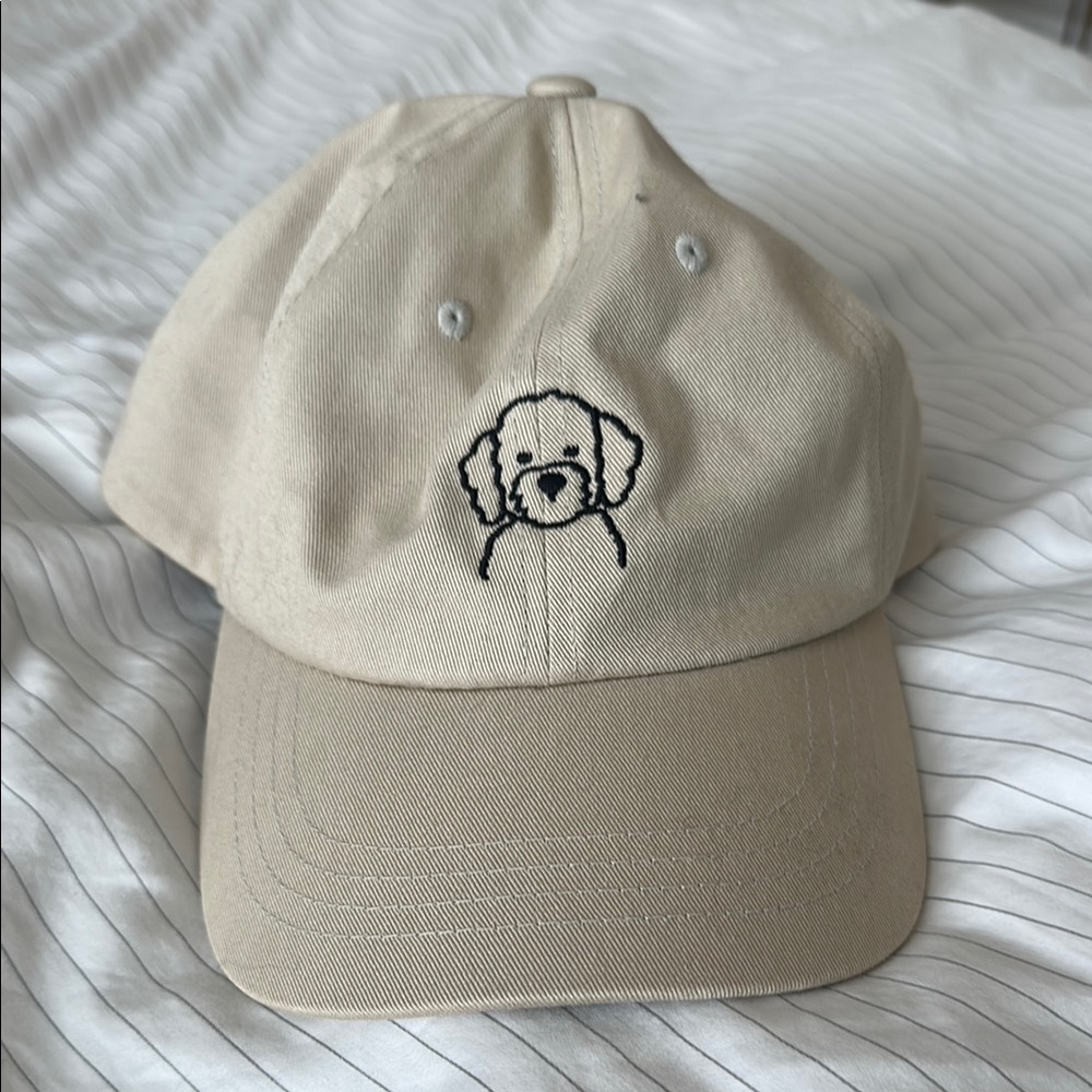 Cream Dog doodle Embroidered Cap